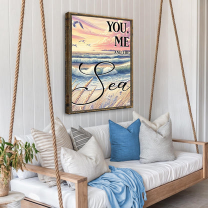 Coastal sign canvas You Me and the Sea by Tailored Canvases, rustic wood frame rope-hung on Tampa Home & Garden Store
