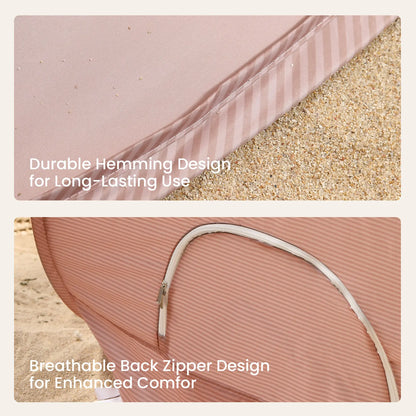 Beach Tent by Tiny Land INC in pink striped fabric with hemming and zipper detail on Tampa Home & Garden Store