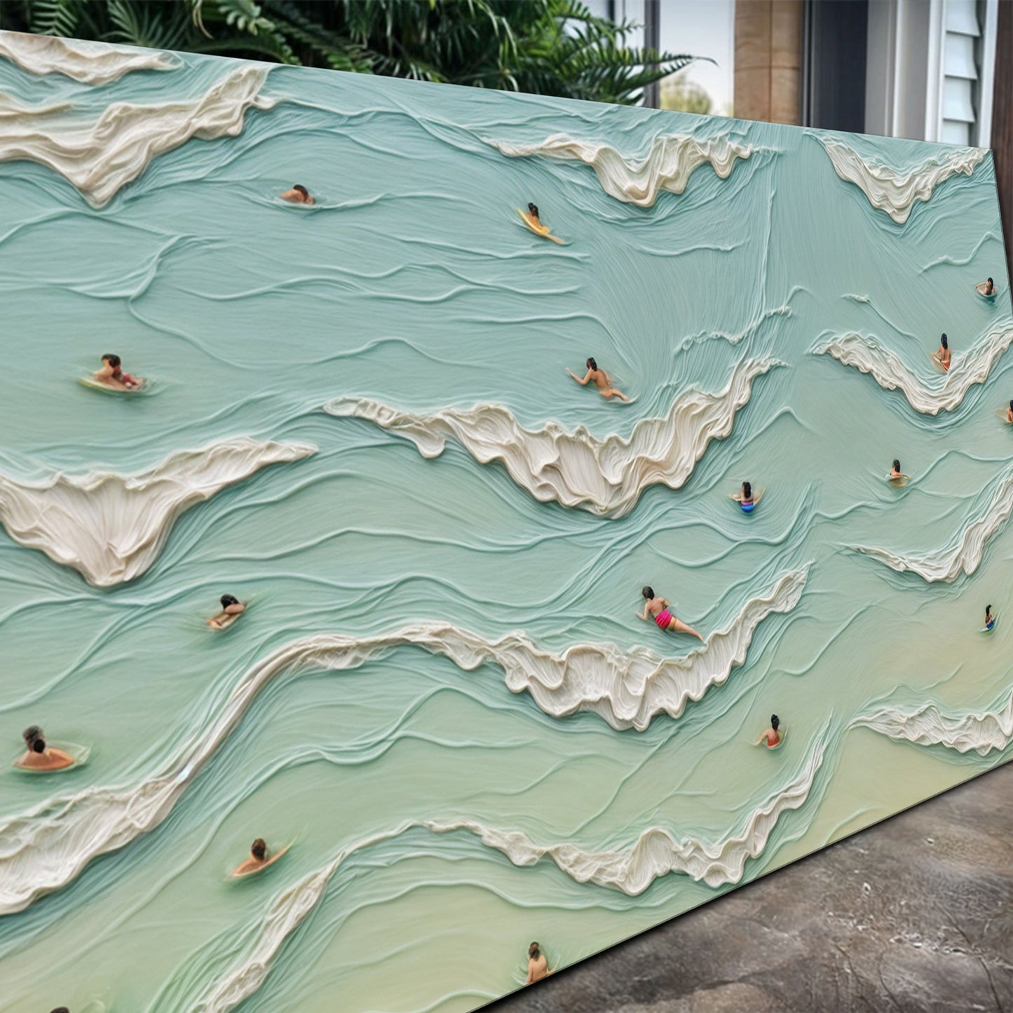 Beach Days Wall Art II canvas with teal ocean waves and surfers on a crafting canvas on Tampa Home & Garden Store
