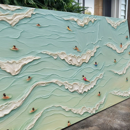 Beach Days Wall Art II canvas with teal ocean waves and surfers on a crafting canvas on Tampa Home & Garden Store