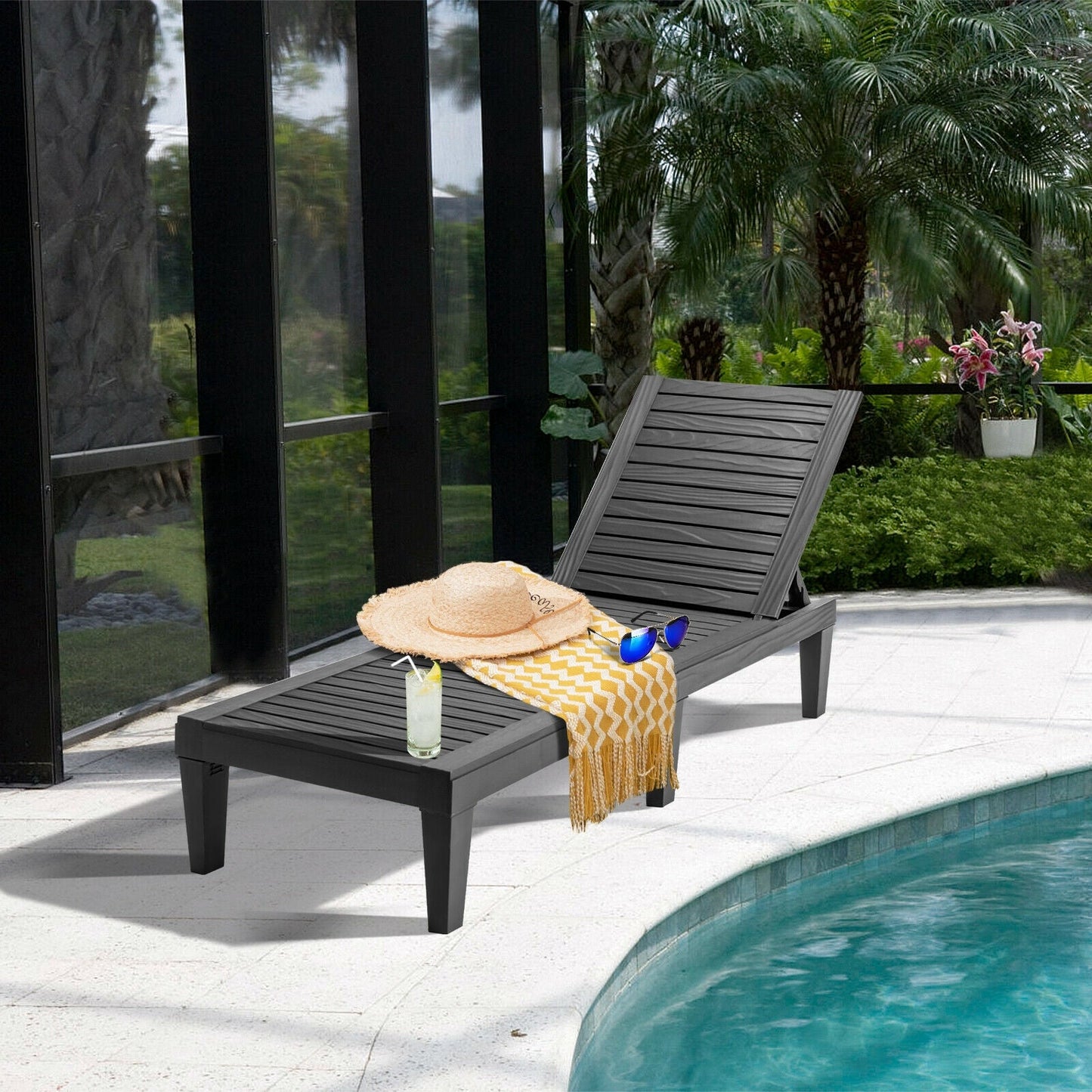 Sillón reclinable de exterior con respaldo ajustable en 5 posiciones - Negro