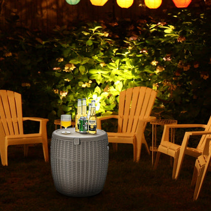 GemGear 9.5 gal 4-in-1 patio rattan cooler bar table in gray wicker with several beer bottles on Tampa Home & Garden Store