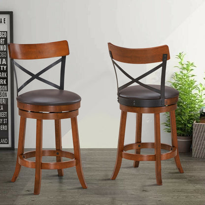 Juego de 2 Taburetes de Bar Sillas de Bar de Comedor Giratorias 360 Grados con Patas de Madera de Caucho-25 pulgadas