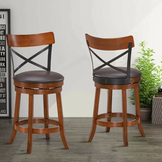 Set of 2 Bar Stools 360-Degree Swivel Dining Bar Chairs with Rubber Wood Legs-25 inch - Tampa Home & Garden Store