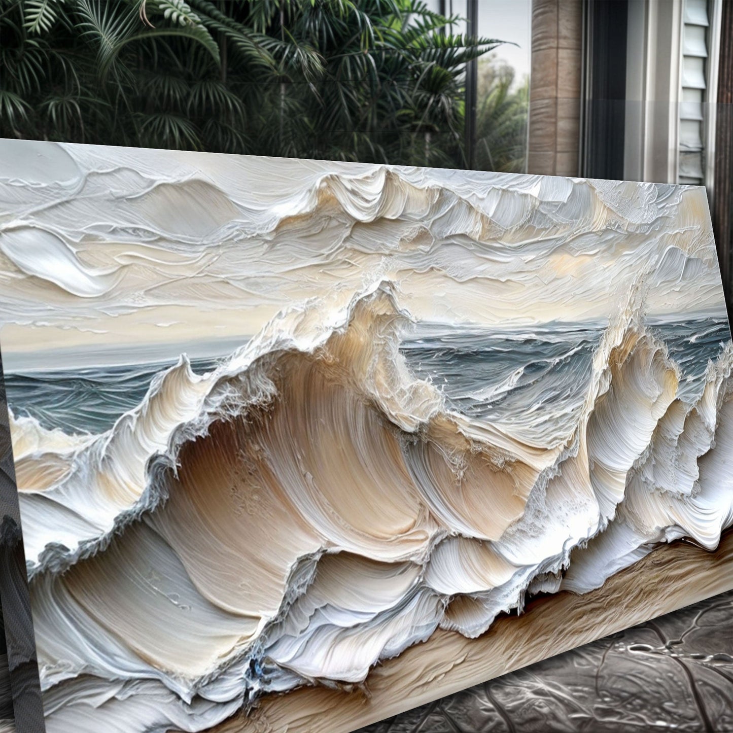 Ocean Waves Wall Art crafting canvas by Tailored Canvases, textured cream and beige panels on Tampa Home & Garden Store