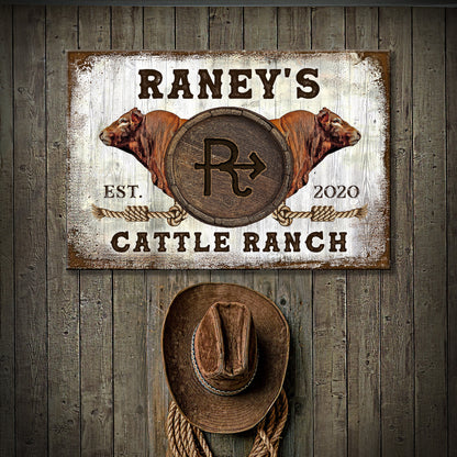 Cattle Brand Limousin sign on canvas with rustic white panel, twin cattle heads and rope accents on Tampa Home & Garden Store