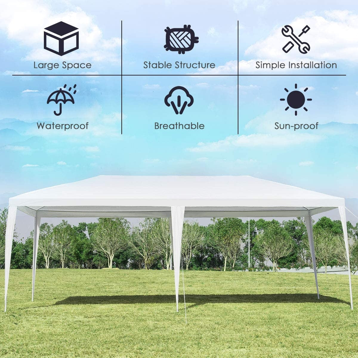 GemGear 10 x 20 ft white waterproof canopy tent with wind ropes and pegs on Tampa Home & Garden Store