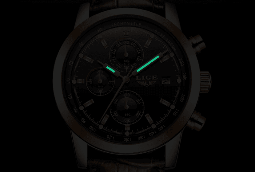 Stevvex men's waterproof chronograph watch with date display and luminous green hands on Tampa Home & Garden Store