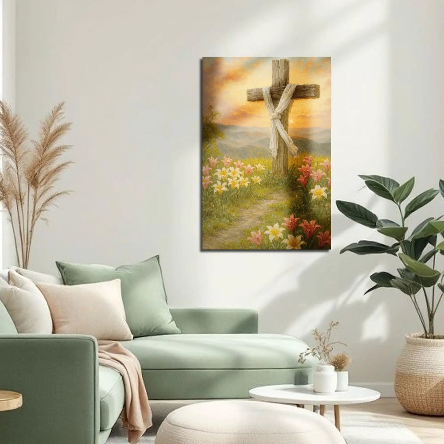 Cross and Flowers Faith Wall Art III Canvas