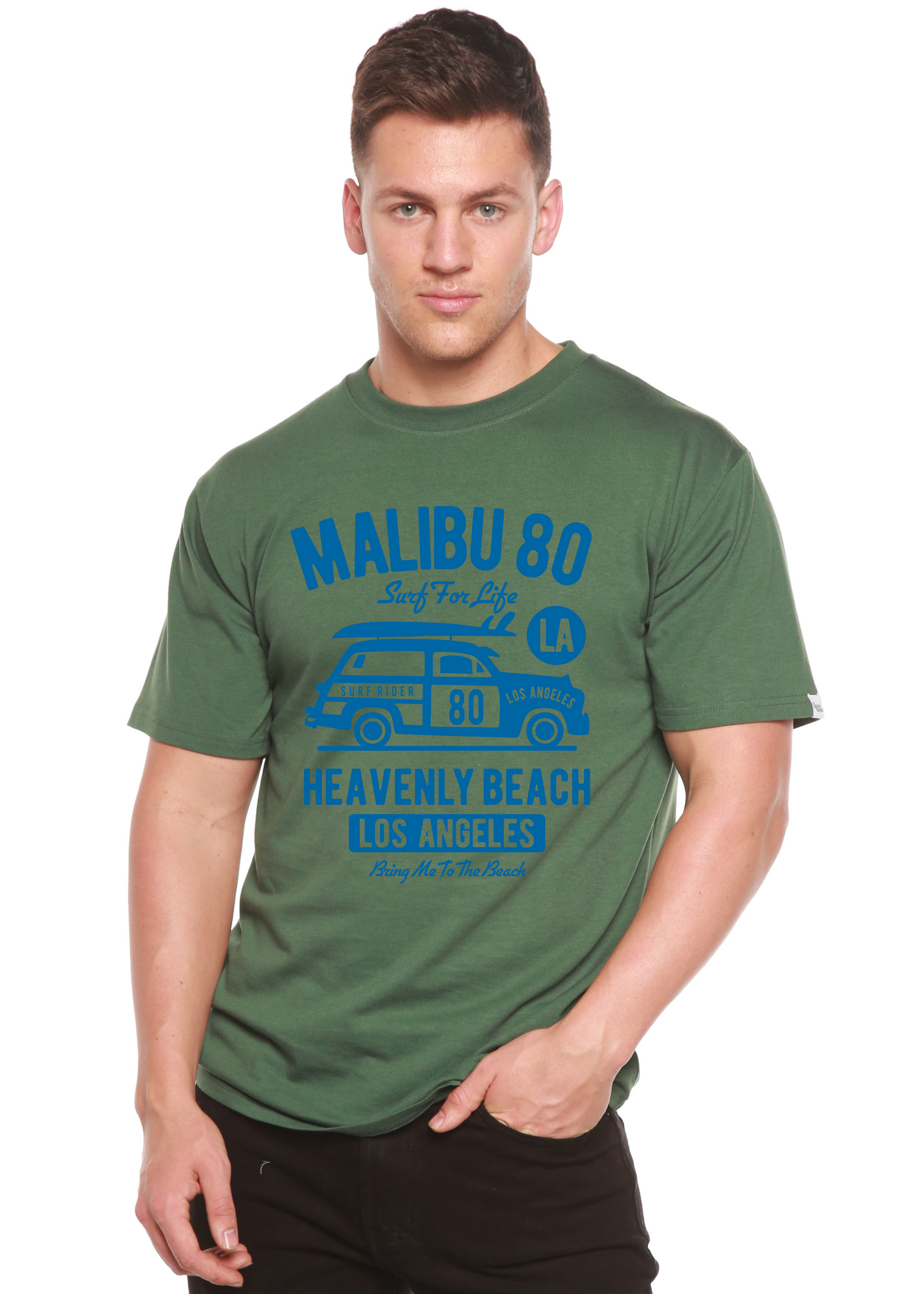 Malibu 80 Men's Spun Bamboo Viscose/Organic Cotton Short Sleeve Graphic T-Shirt green on Tampa Home & Garden Store
