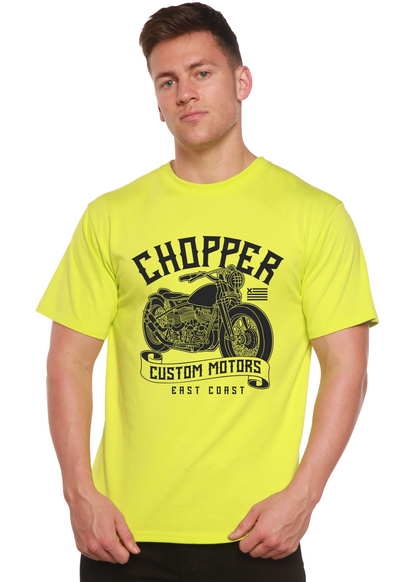Chopper Custom Motors men's neon yellow bamboo viscose/organic cotton T-shirt motorcycle print on Tampa Home & Garden Store
