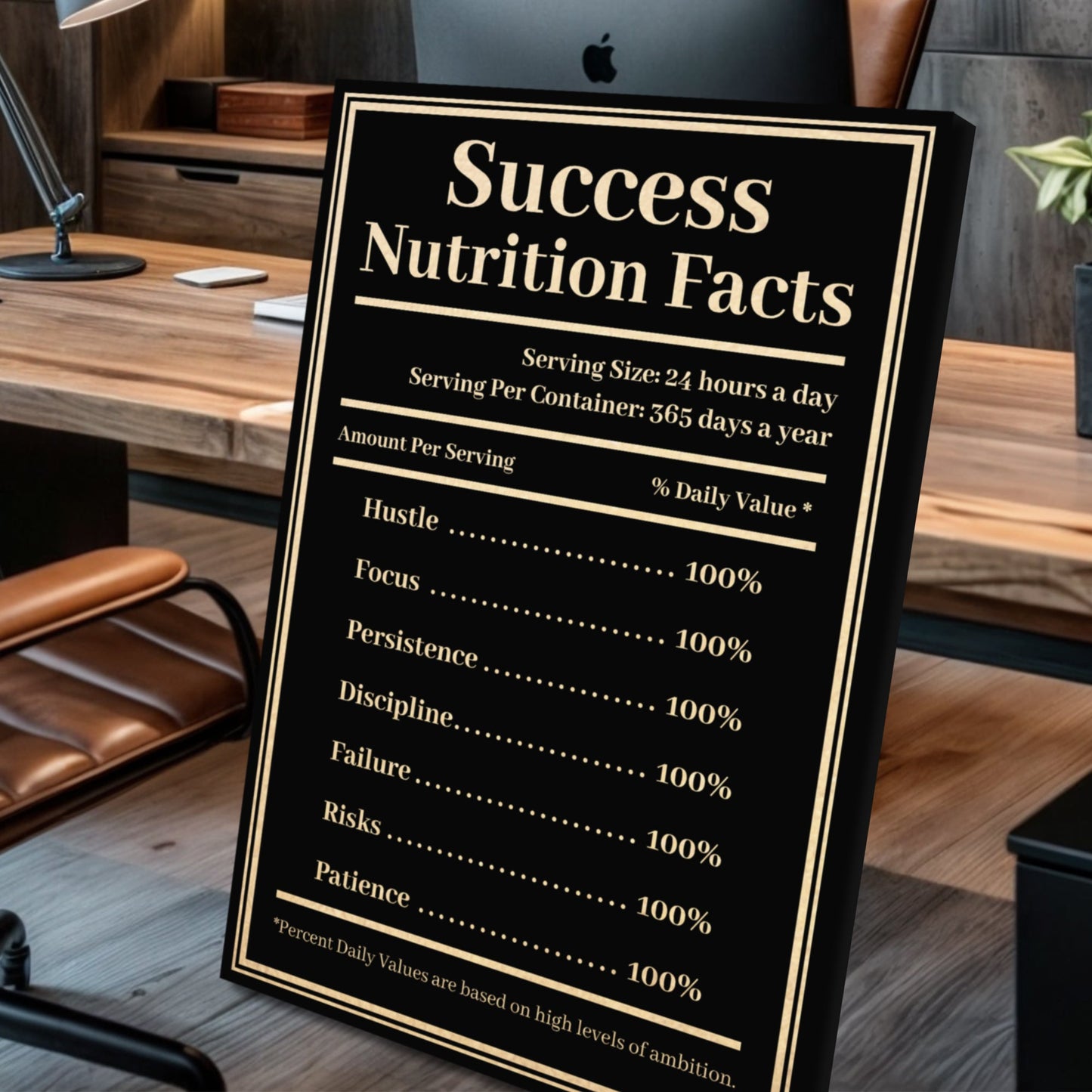 Ingredients For Success Motivational Wall Sign canvas with cream text on black, framed border by Tailored Canvases on Tampa Home & Garden Store