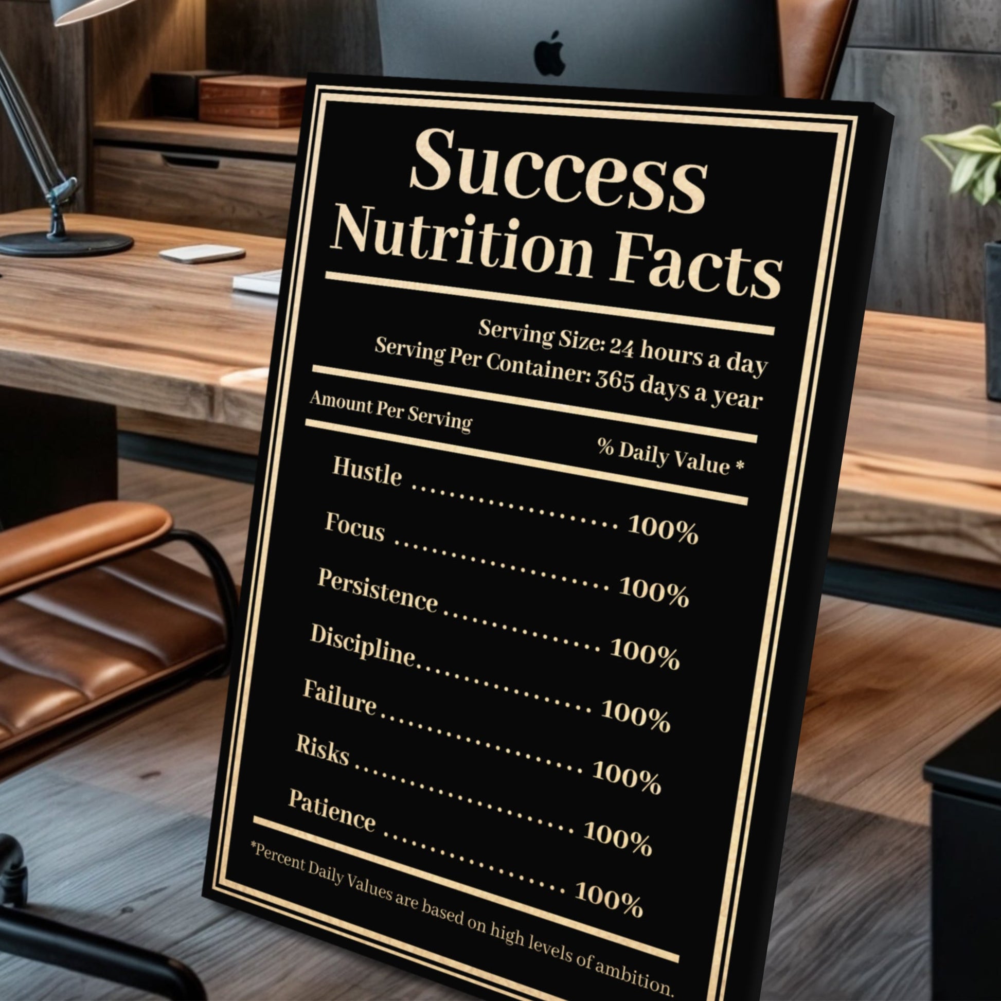 Ingredients For Success Motivational Wall Sign canvas with cream text on black, framed border by Tailored Canvases on Tampa Home & Garden Store
