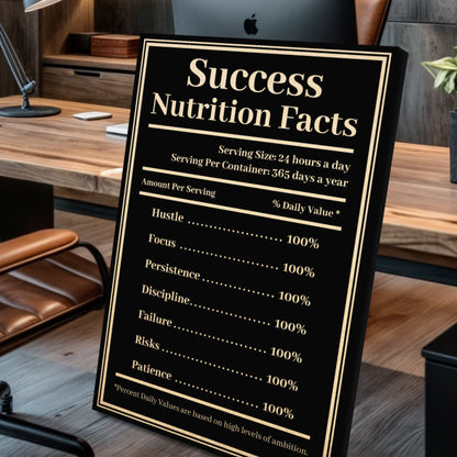 Ingredients For Success Motivational Wall Sign canvas with cream text on black, framed border by Tailored Canvases on Tampa Home & Garden Store