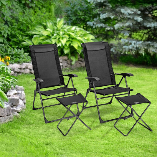 4 Pieces Patio Adjustable Back Folding Dining Chair Ottoman Set-Black - Tampa Home & Garden Store