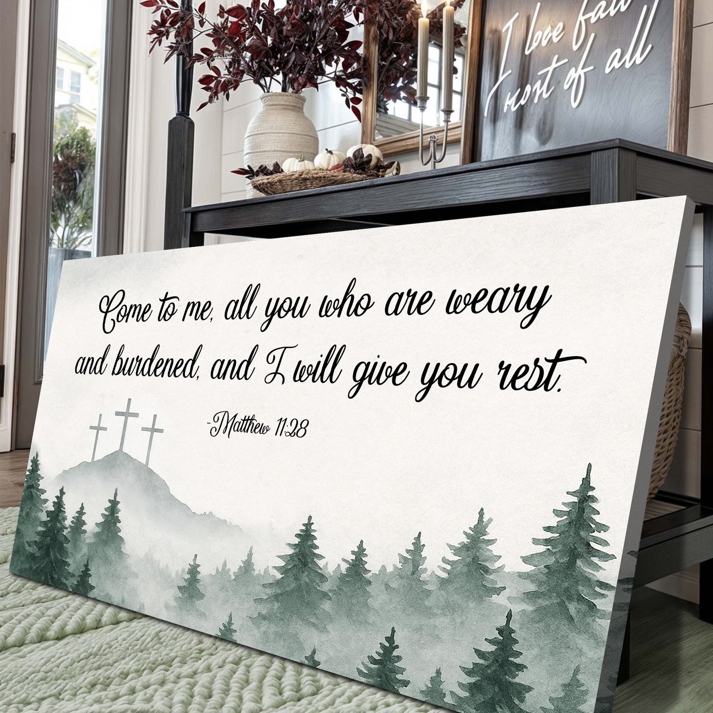 Come To Me Matthew 11:28 Faith Sign II canvas with script and forest scene Tampa on Tampa Home & Garden Store