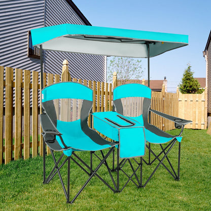 Portable folding camping canopy chairs by GemGear with cup holders in turquoise, set on Tampa Home & Garden Store