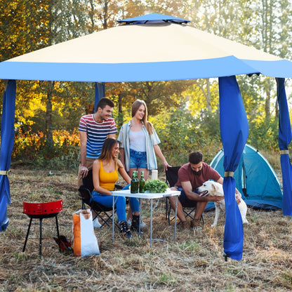GemGear 13x13 ft pop up canopy tent beige top with blue trim for outdoor picnic setup on Tampa Home & Garden Store