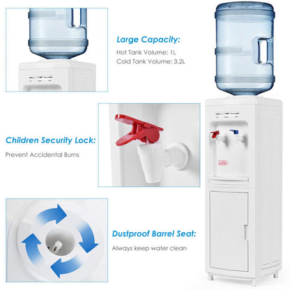 Dispensador de agua fría y caliente de 5 galones con seguro para niños
