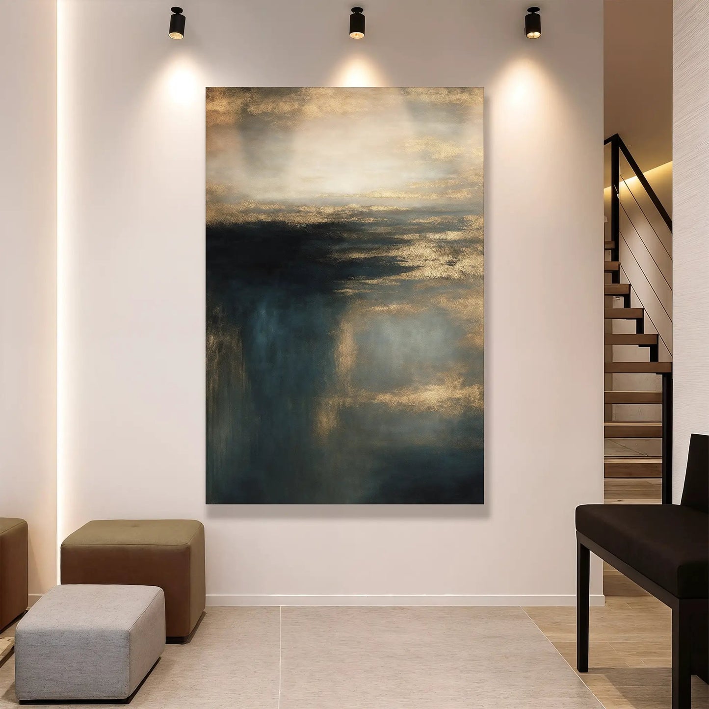 Cloudscape Glimmer Wall Art canvas with blue-gold gradient by Tailored Canvases on Tampa Home & Garden Store