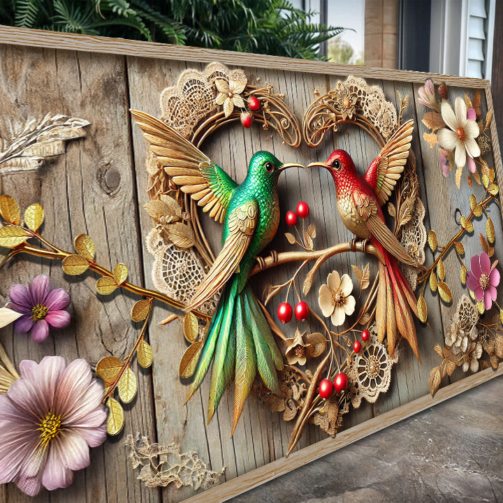 3D Hummingbirds Wall Art VII canvas Tailored Canvases with green and red birds on panel on Tampa Home & Garden Store