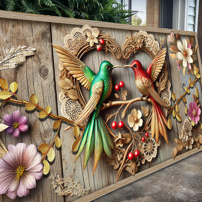 3D Hummingbirds Wall Art VII canvas Tailored Canvases with green and red birds on panel on Tampa Home & Garden Store
