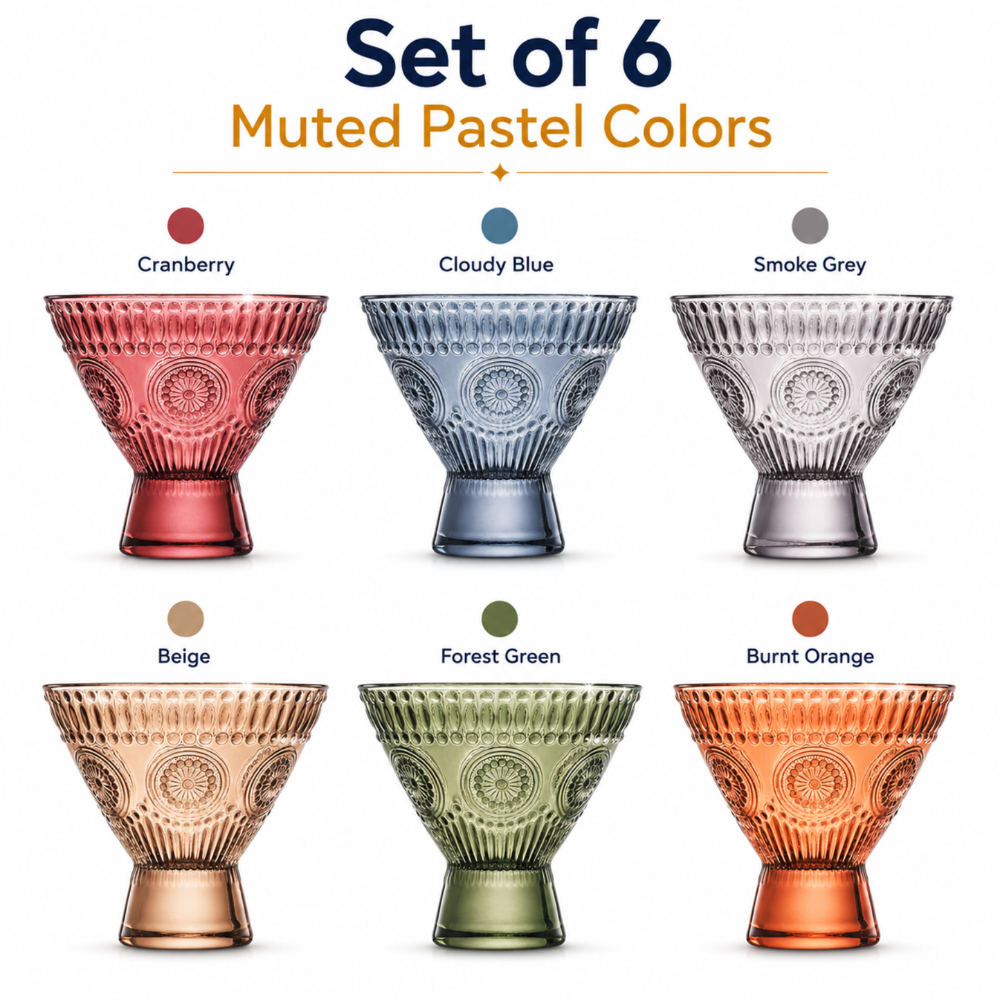 Elegant Hobnail Martini Glasses Set of Six