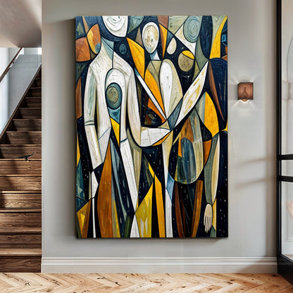 Abstract Human Connection Wall Art canvas by Tailored Canvases in bold yellows blues and whites on Tampa Home & Garden Store