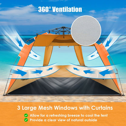 GemGear 3-4 Person Pop Up Beach Tent UPF 50+ bright orange sun shelter with 360° ventilation on Tampa Home & Garden Store