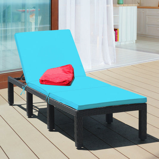 Patio Rattan Cushioned Height Adjustable Lounge Chair-Blue - Tampa Home & Garden Store