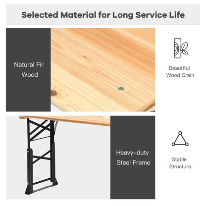 Mesa de picnic plegable de madera para exteriores de 66.5 pulgadas con altura ajustable