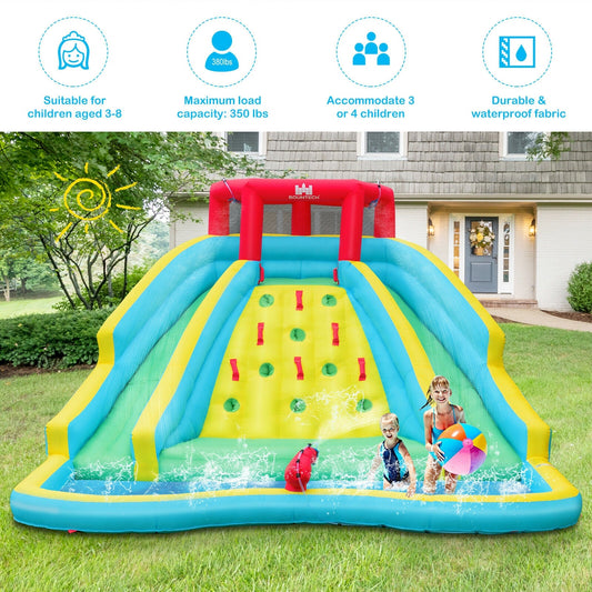 Inflatable Water Park Bounce House with Double Slide and Climbing Wall with 735W Blower - Tampa Home & Garden Store