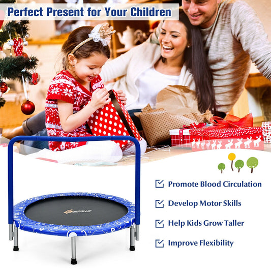 36 Inch Kids Trampoline Mini Rebounder with Full Covered Handrail-Blue - Tampa Home & Garden Store