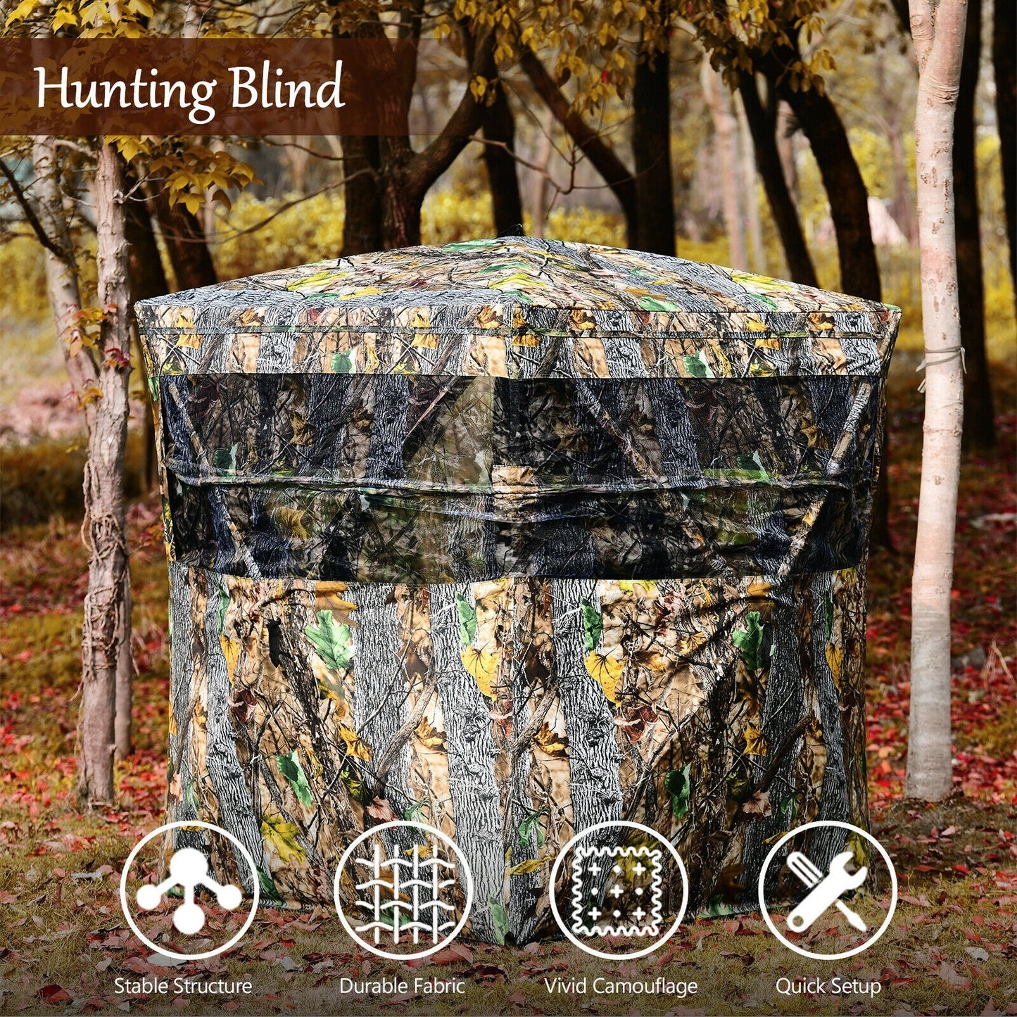 3-person surround-view hunting blind in camo fabric with slide mesh window by GemGear on Tampa Home & Garden Store