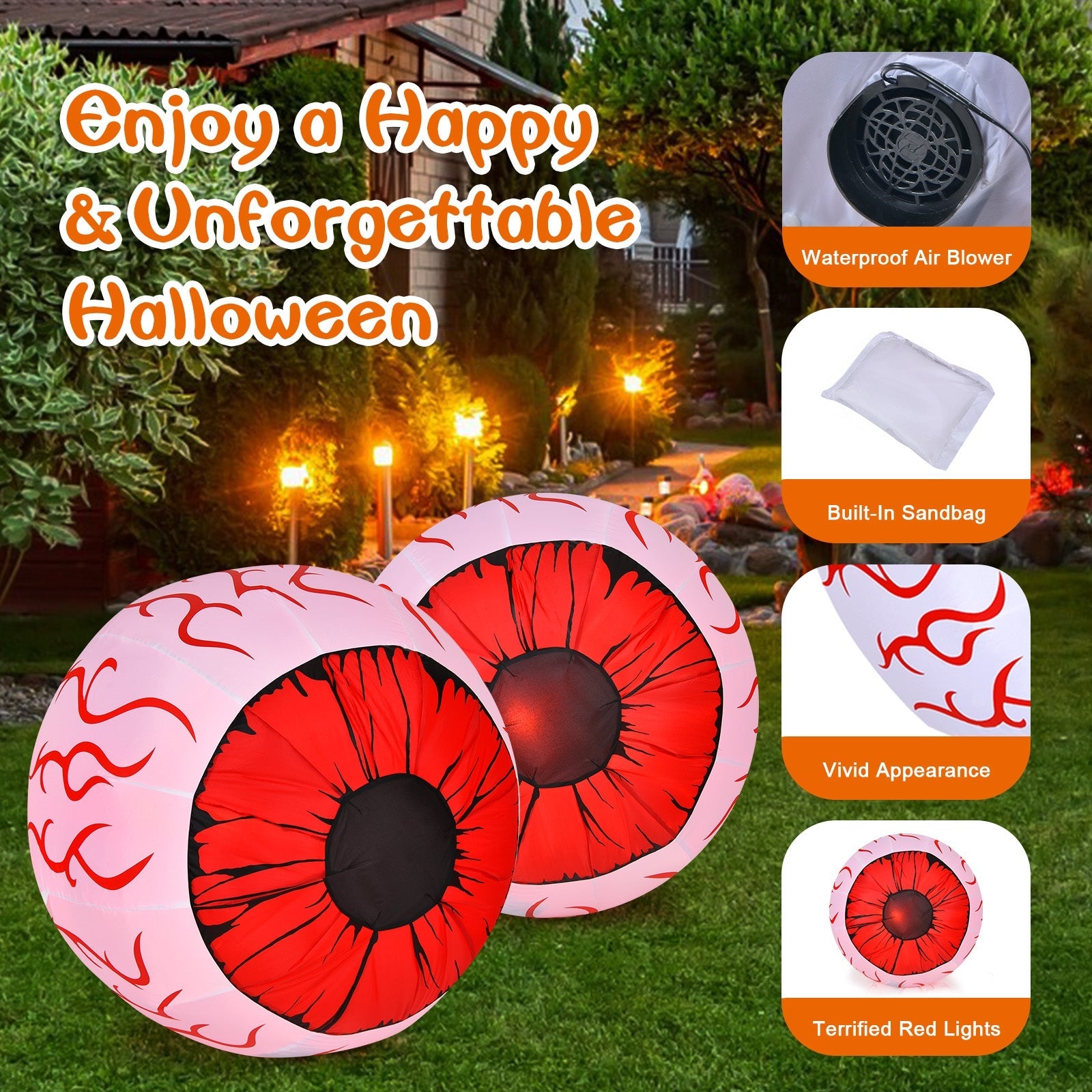 Two-pack 3-ft Halloween inflatable eyeballs with built-in air blower by DirectDeals, pink on Tampa Home & Garden Store