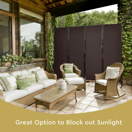 4-Panel  Room Divider with Steel Frame-Brown - Tampa Home & Garden Store