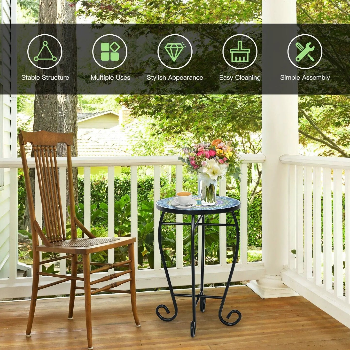 Outdoor Indoor Steel Plant Stand Glass Top Cobalt