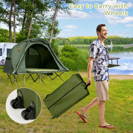 GemGear 2-Person Outdoor Camping Tent with External Cover, green, portable wheeled setup on Tampa Home & Garden Store