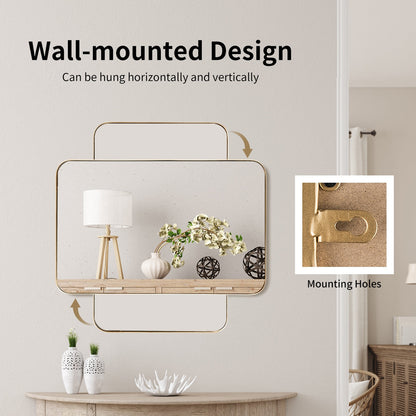 Espejo rectangular de pared con marco metálico de 32 x 20 pulgadas - Dorado