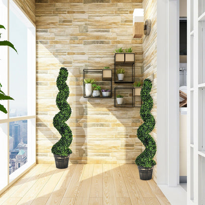 Paquete de 2 topiarios artificiales de boj en espiral de 4 pies para decoración interior y exterior