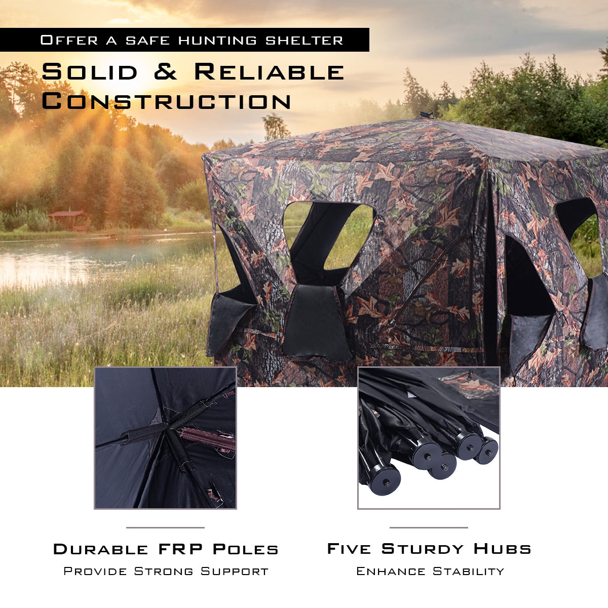 Ground hunting blind pop-up camo by GemGear, portable deer hunter shelter with FRP poles on Tampa Home & Garden Store
