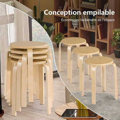 Juego de 4 sillas de comedor sin respaldo de madera de 18 pulgadas para el hogar - Natural