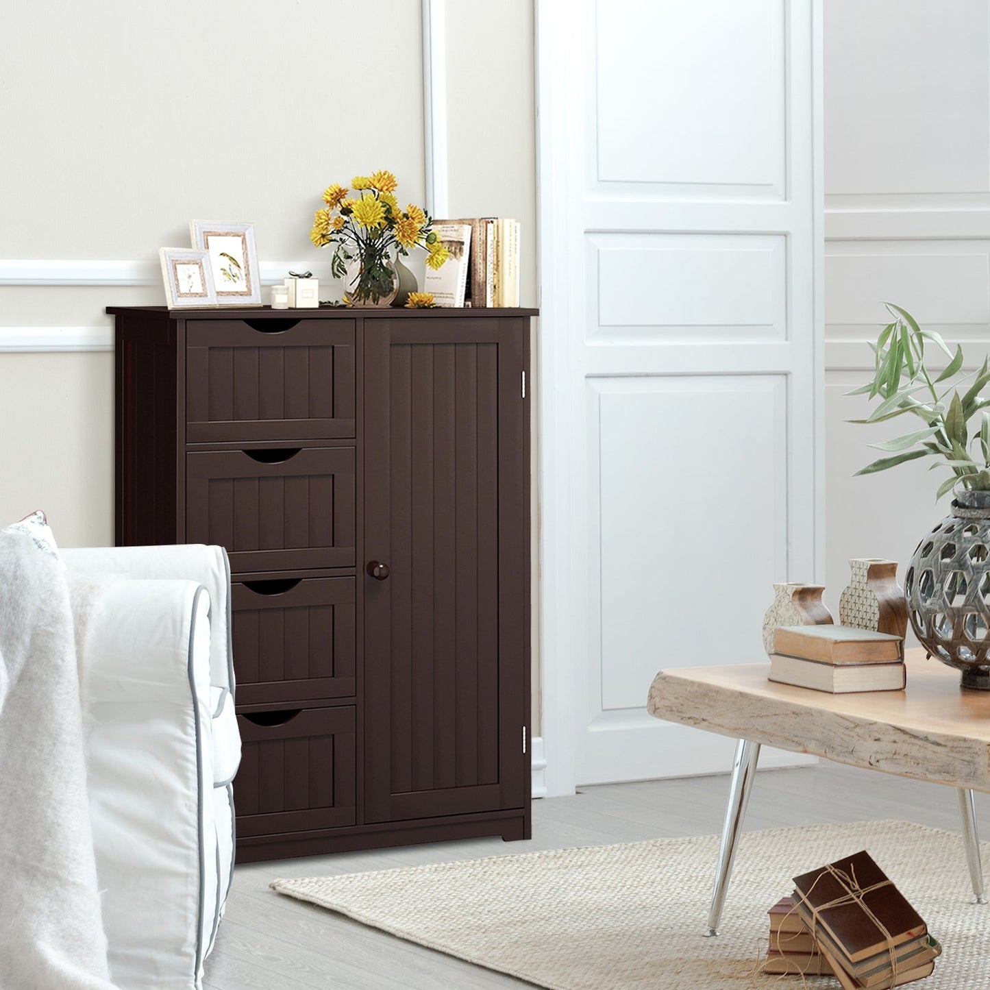 Mueble de madera para interior de pie con 4 cajones - Marrón