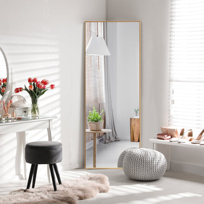 Espejo de cuerpo entero de 59 pulgadas, espejo de dormitorio rectangular grande, dorado