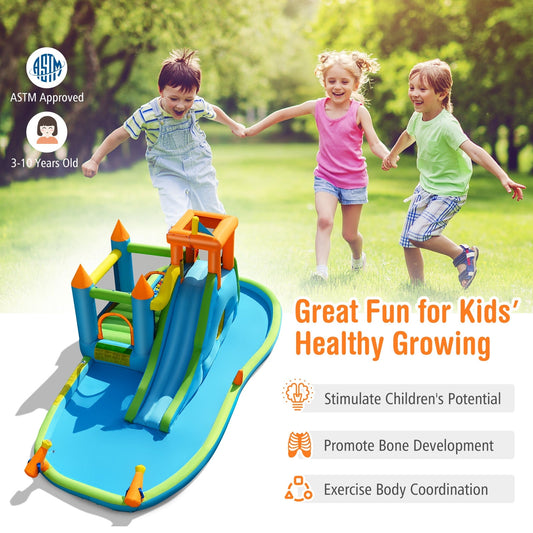 Inflatable Water Slide with Bounce House and Splash Pool without Blower for Kids - Tampa Home & Garden Store