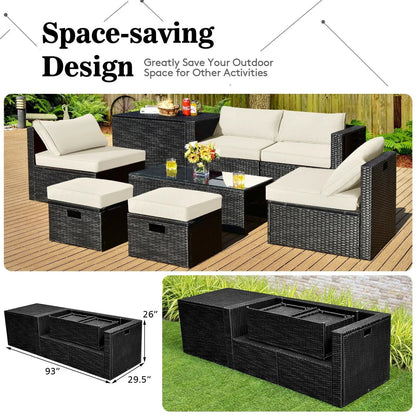 11 Pieces Patio Dining Set With Umbrella Base