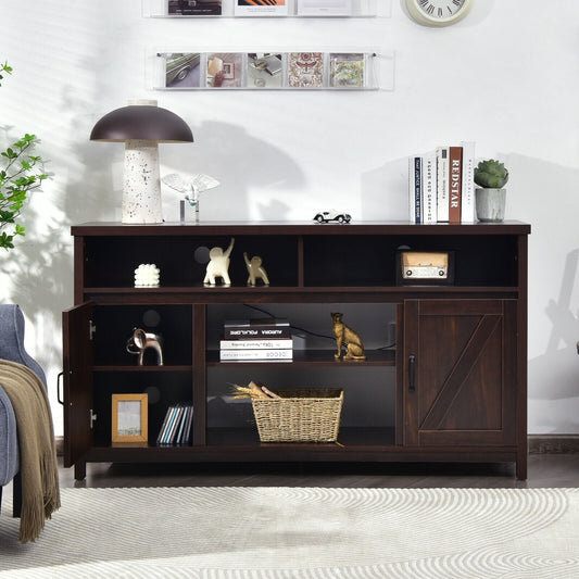 59 Inch TV Stand Media Center Console Cabinet with Barn Door for TV's 65 Inch-Brown - Tampa Home & Garden Store