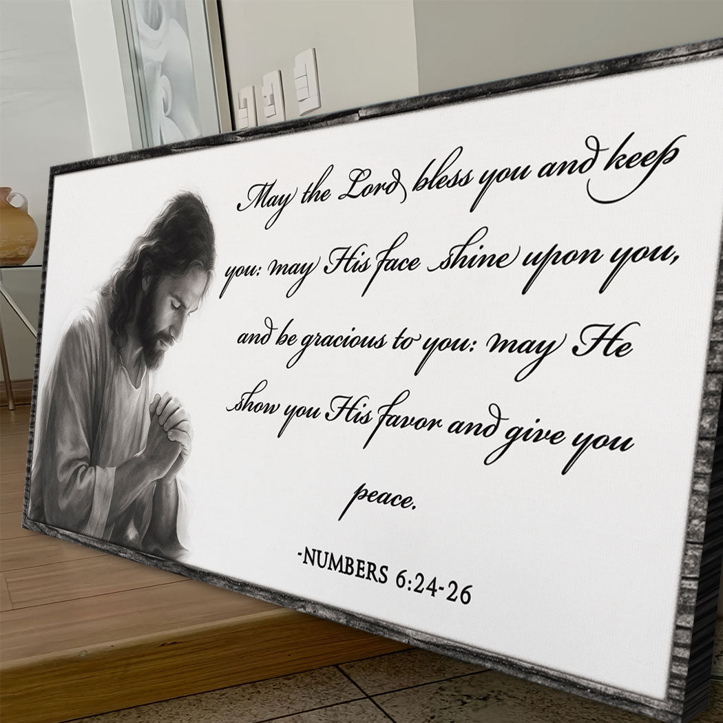 Canvas IV Numbers 6:24-26 white canvas with black script and praying figure Tailored Canvases on Tampa Home & Garden Store