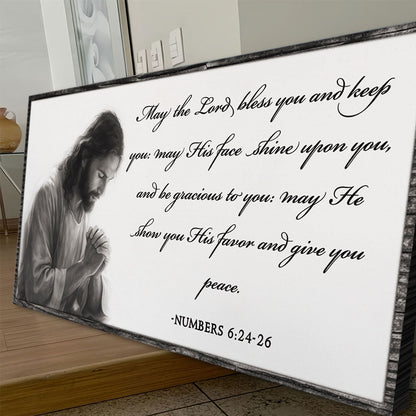 Canvas IV Numbers 6:24-26 white canvas with black script and praying figure Tailored Canvases on Tampa Home & Garden Store
