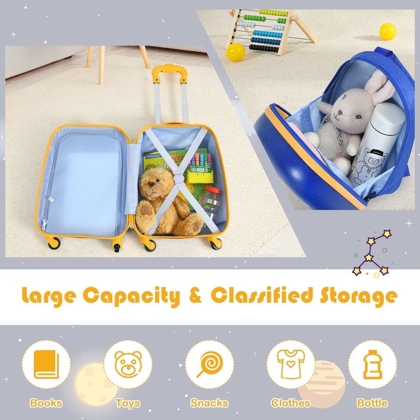 GemGear 2-piece kids luggage set: yellow suitcase with blue backpack for travel on Tampa Home & Garden Store